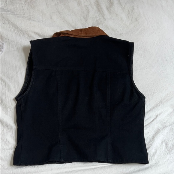 Black Denim Vest with Brown Suede Collar - Picture 6 of 6